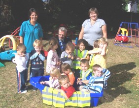 Lion President Harry with Hi Viz Kids at Carisbrooke Pre School 